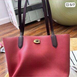 Coach Red and Brown Tote Bag